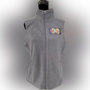 L.L. Bean Fleece Fitted Zip Front Vest w/ Maine License Plate Patch - Size Small